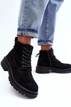 Boto Damskie Trapery|Botki Sznurowane*Zamszowe Trapery Botki Ocieplane Czarne Alden