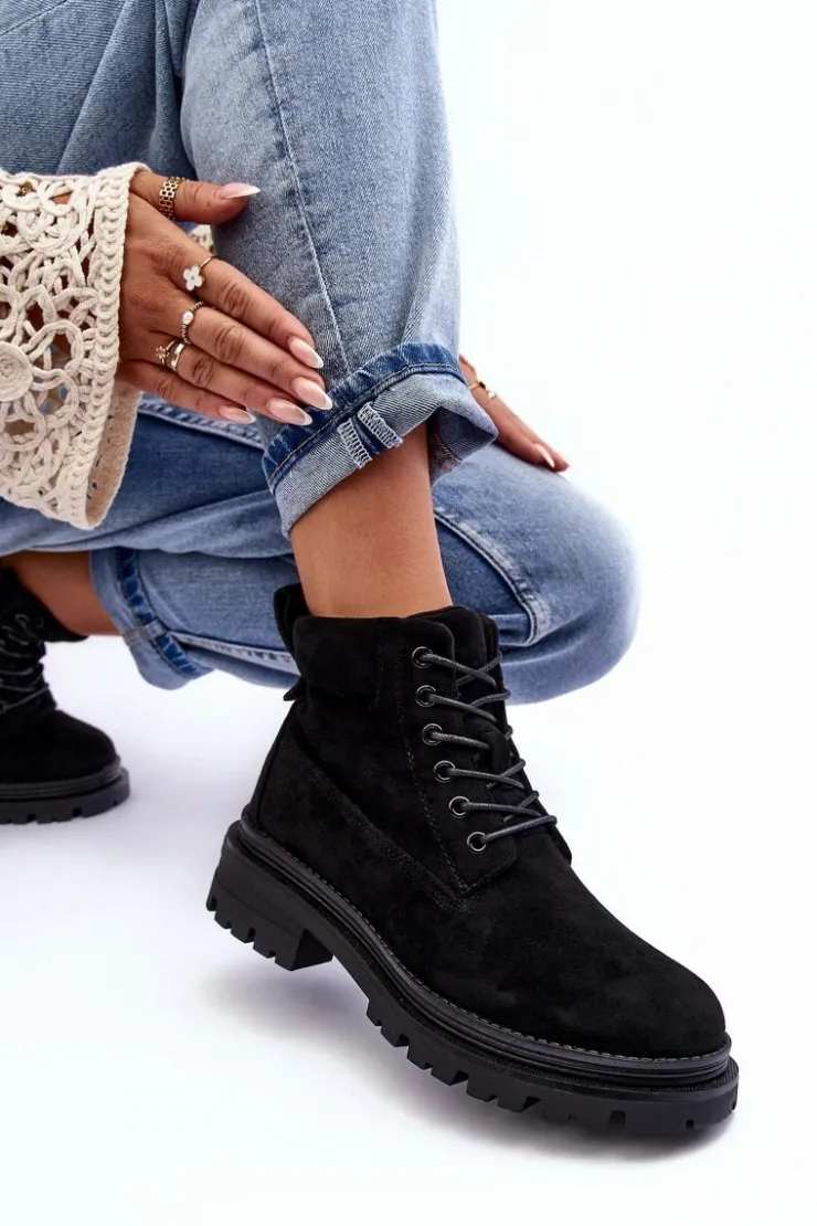 Boto Damskie Trapery|Botki Sznurowane*Zamszowe Trapery Botki Ocieplane Czarne Alden