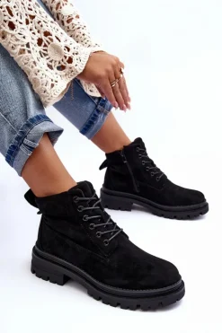 Boto Damskie Trapery|Botki Sznurowane*Zamszowe Trapery Botki Ocieplane Czarne Alden