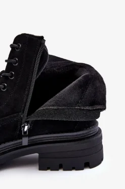 Boto Damskie Trapery|Botki Sznurowane*Zamszowe Trapery Botki Ocieplane Czarne Alden