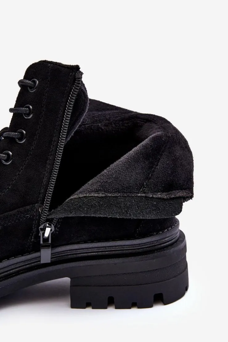 Boto Damskie Trapery|Botki Sznurowane*Zamszowe Trapery Botki Ocieplane Czarne Alden