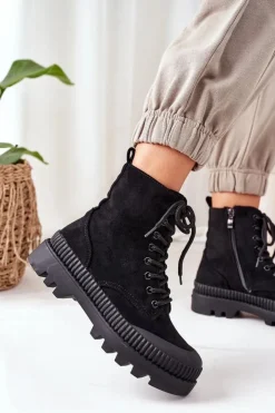 New Boto Zamszowe Trapery Na Platformie Czarne Here I Am