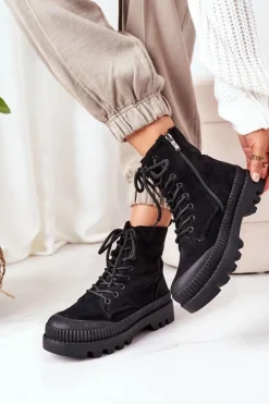 New Boto Zamszowe Trapery Na Platformie Czarne Here I Am