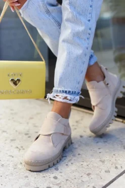 Damskie buty S.Barski Zamszowe Wiosenne Botki Trapery Na Suwak Jasnobeżowe Remgate