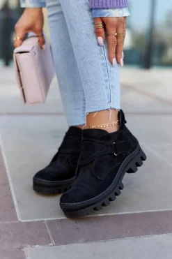 Damskie buty S.Barski Botki Wiosenne|Damskie Trapery*Zamszowe Wiosenne Botki Trapery Na Suwak Czarne Remgate