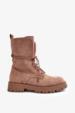 Outlet Boto Zamszowe Workery Botki Na Płaskim Obcasie Beżowe Jence