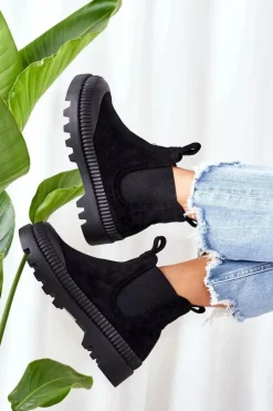 Damskie Boto Zamszowe Workery Na Platformie Czarne Come With Me