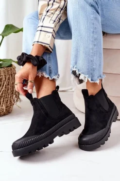 Damskie Boto Zamszowe Workery Na Platformie Czarne Come With Me