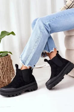 Damskie Boto Zamszowe Workery Na Platformie Czarne Come With Me