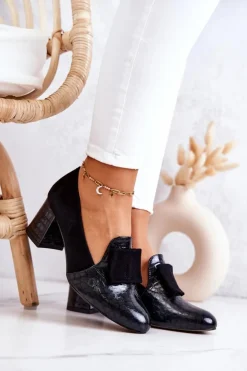 Boto Czółenka Zamszowe|Czółenka Na Słupku*Zamszowe Wężowe Czółenka Czarne Diana