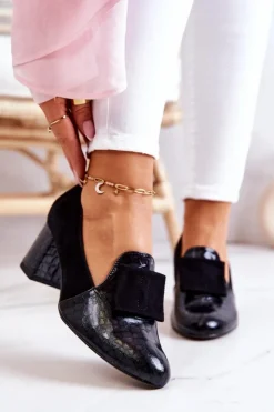 Boto Czółenka Zamszowe|Czółenka Na Słupku*Zamszowe Wężowe Czółenka Czarne Diana