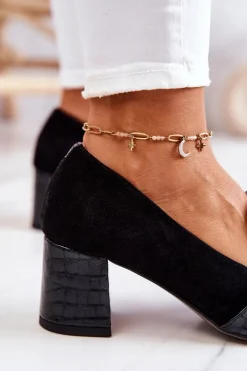 Boto Czółenka Zamszowe|Czółenka Na Słupku*Zamszowe Wężowe Czółenka Czarne Diana