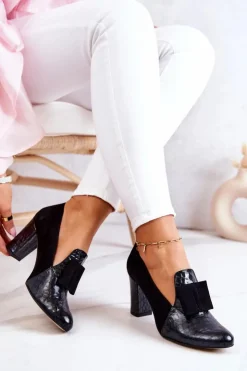 Damskie Boto Zamszowe Wężowe Czółenka Czarne Kathleen