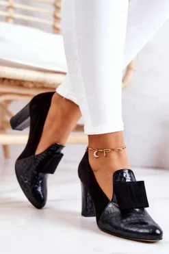 Damskie Boto Zamszowe Wężowe Czółenka Czarne Kathleen