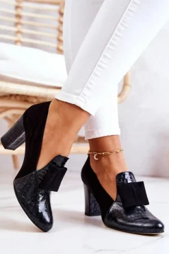 Damskie Boto Zamszowe Wężowe Czółenka Czarne Kathleen