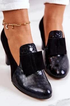 Damskie Boto Zamszowe Wężowe Czółenka Czarne Kathleen