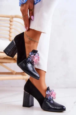 Hot Boto Zamszowe Wężowe Czółenka Na Słupku Czarne Sofie