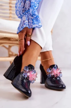 Hot Boto Zamszowe Wężowe Czółenka Na Słupku Czarne Sofie