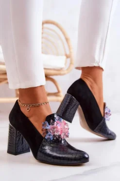 Hot Boto Zamszowe Wężowe Czółenka Na Słupku Czarne Sofie