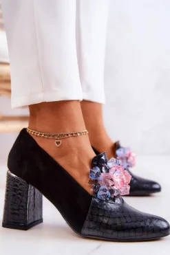 Hot Boto Zamszowe Wężowe Czółenka Na Słupku Czarne Sofie