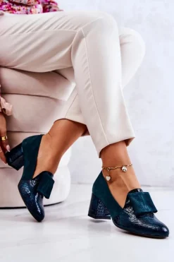 Damskie Boto Zamszowe Wężowe Czółenka Zielone Diana