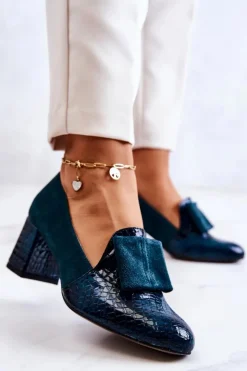 Damskie Boto Zamszowe Wężowe Czółenka Zielone Diana