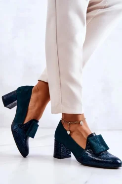 Damskie Boto Zamszowe Wężowe Czółenka Zielone Diana