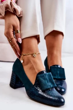 Damskie Boto Zamszowe Wężowe Czółenka Zielone Diana