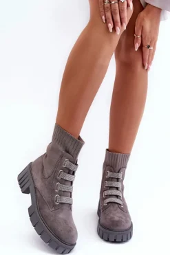 Sale Boto Zamszowe Wsuwane Botki Skarpetkowe Szare Hope