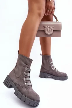 Sale Boto Zamszowe Wsuwane Botki Skarpetkowe Szare Hope