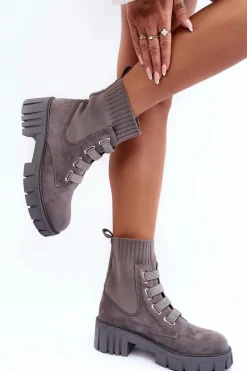 Sale Boto Zamszowe Wsuwane Botki Skarpetkowe Szare Hope