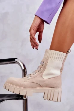 Boto Czarne Botki|Brązowe I Beżowe Botki*Zamszowe Wsuwane Botki Skarpetkowe Beżowe Hope