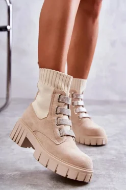 Boto Czarne Botki|Brązowe I Beżowe Botki*Zamszowe Wsuwane Botki Skarpetkowe Beżowe Hope