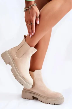 Hot Boto Zamszowe Wsuwane Botki Workery Beżowe Lorea