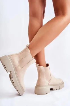 Hot Boto Zamszowe Wsuwane Botki Workery Beżowe Lorea