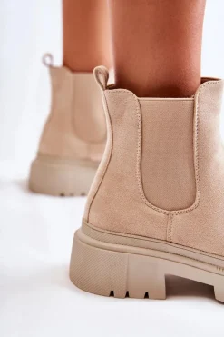 Hot Boto Zamszowe Wsuwane Botki Workery Beżowe Lorea