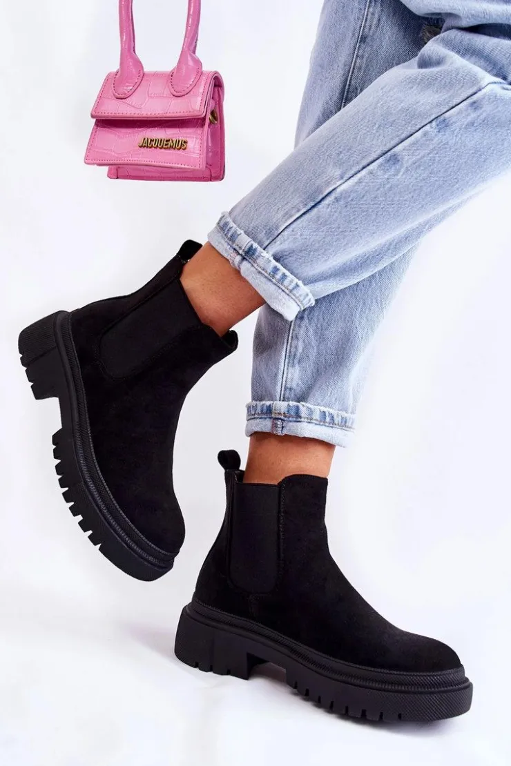 Best Boto Zamszowe Wsuwane Botki Workery Czarne Lorea