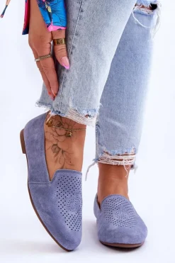 Damskie buty S.Barski Mokasyny Damskie Zamszowe*Zamszowe Wygodne Mokasyny Niebieskie Giovana