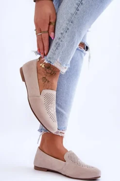 Hot Damskie buty S.Barski Zamszowe Wygodne Mokasyny Beżowe Giovana Beżowy