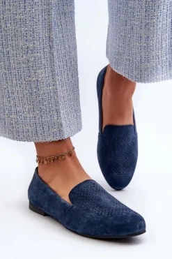 Damskie buty S.Barski Mokasyny Damskie Zamszowe*Zamszowe Wygodne Mokasyny Granatowe Giovana