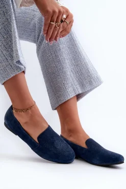 Damskie buty S.Barski Mokasyny Damskie Zamszowe*Zamszowe Wygodne Mokasyny Granatowe Giovana