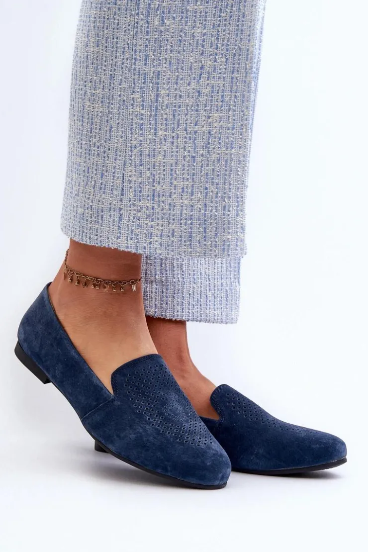 Damskie buty S.Barski Mokasyny Damskie Zamszowe*Zamszowe Wygodne Mokasyny Granatowe Giovana