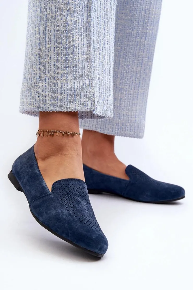 Damskie buty S.Barski Mokasyny Damskie Zamszowe*Zamszowe Wygodne Mokasyny Granatowe Giovana