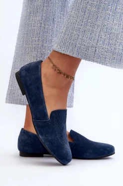 Damskie buty S.Barski Mokasyny Damskie Zamszowe*Zamszowe Wygodne Mokasyny Granatowe Giovana