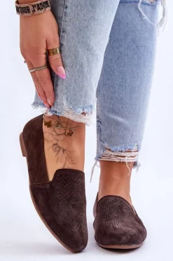 Damskie buty S.Barski Zamszowe Wygodne Mokasyny Brązowe Giovana