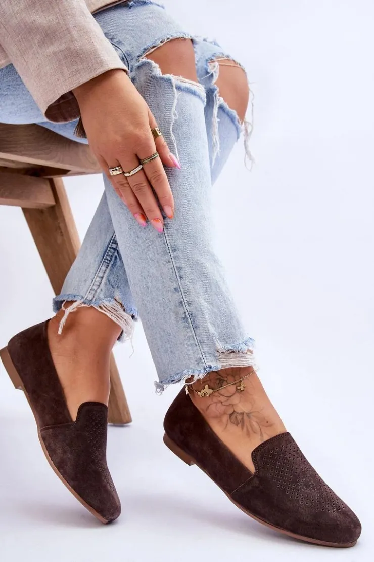 Damskie buty S.Barski Zamszowe Wygodne Mokasyny Brązowe Giovana