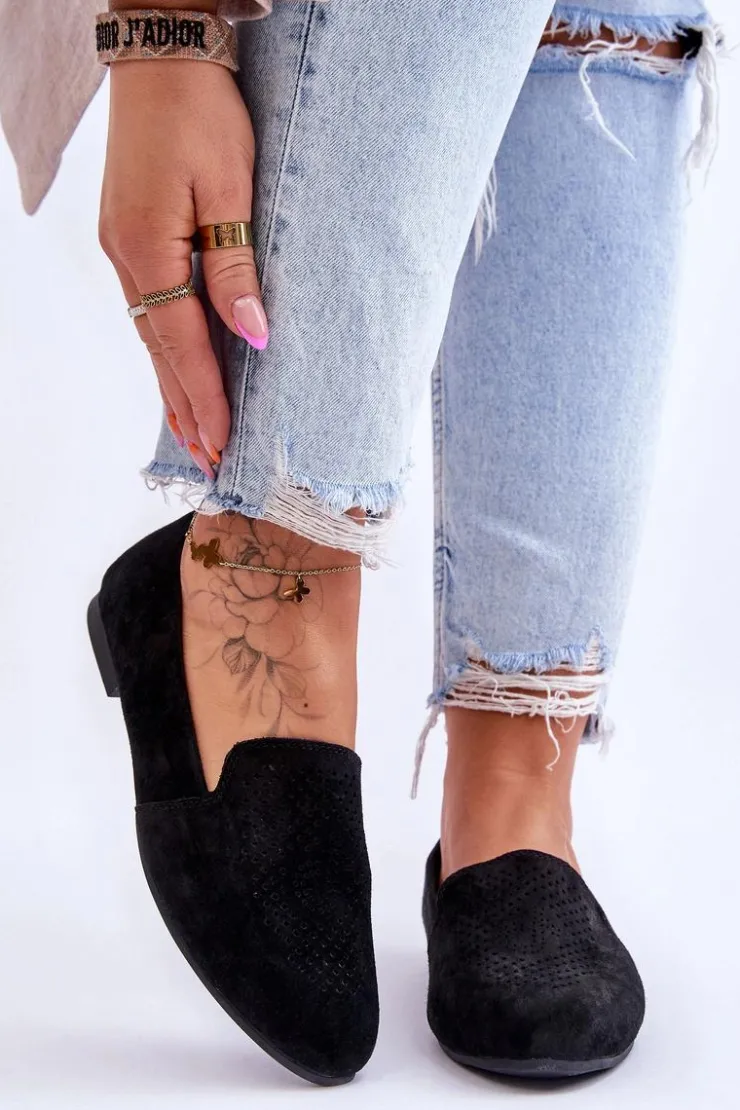 Damskie buty S.Barski Loafersy Damskie|Mokasyny Płaskie*Zamszowe Wygodne Mokasyny Czarne Giovana Czarny