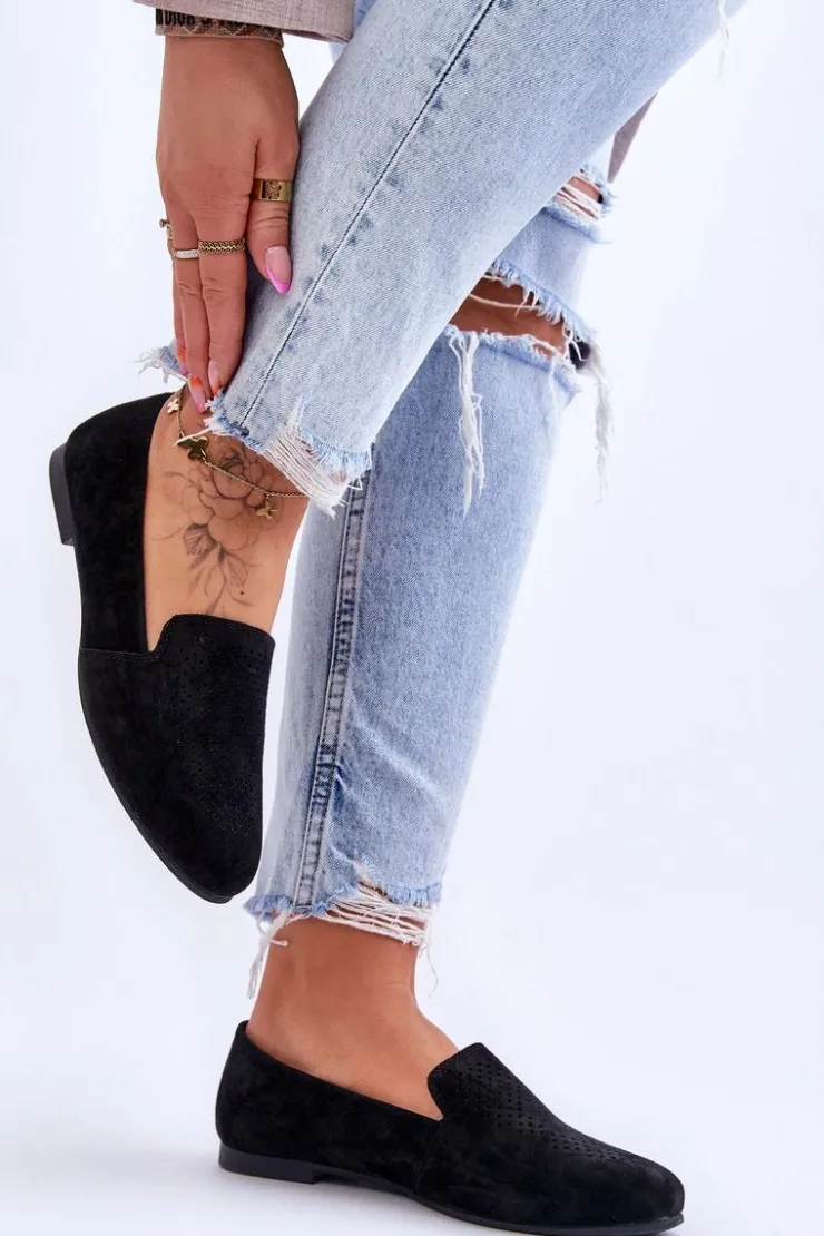 Damskie buty S.Barski Loafersy Damskie|Mokasyny Płaskie*Zamszowe Wygodne Mokasyny Czarne Giovana Czarny