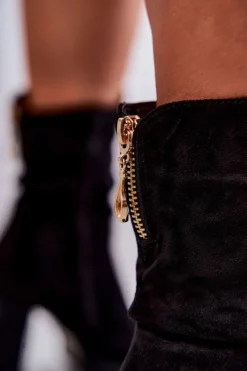 Damskie Boto Zamszowe Wysokie Botki Na Słupku Czarne Volter