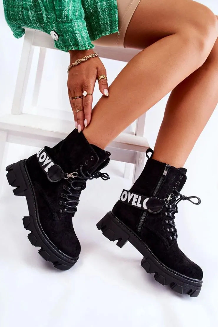 Boto Botki Ocieplane|Damskie Trapery*Zamszowe Wysokie Botki Z Ociepleniem Czarne Danity Czarny